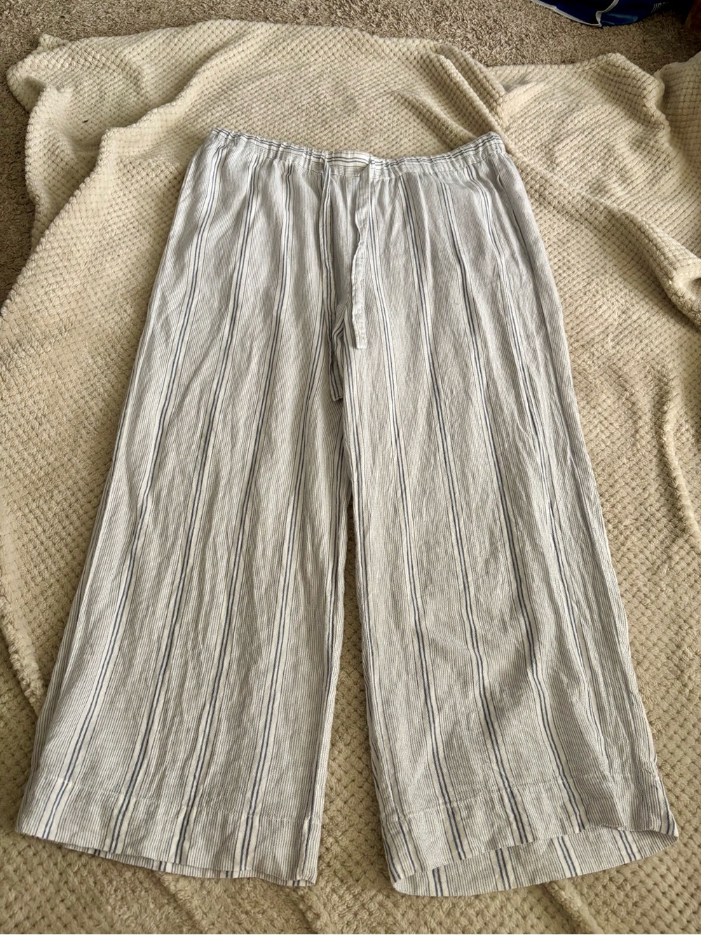 Marine Layer Light Blue Striped Wide-Leg Chinos - Coastal, beach, vacation,linen